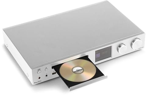 Audizio Bolzano, DAB Radio mit CD-Player, Receiver 2x50 Watt, Silber | Internetradio WLAN, Spotify Player, Bluetooth, Wecker, Fernbedienung, App-Steuerung, Toslink, Subwoofer-Anschluss, DAB+ FM