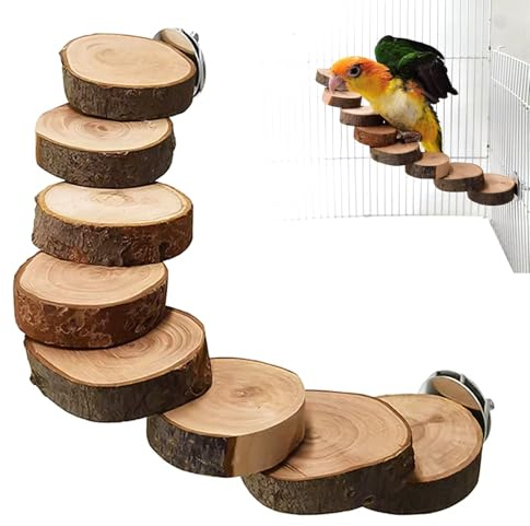 DXQCHDUO Papageienleiter-Spielzeug, Holzleiter, Sitzstange, Spielzeug, Vogelplattform, Vogelkäfig-Leiter, Kletterspielzeug, 8 Stufen, Hamsterleiter, Kleintierkäfig-Zubehör