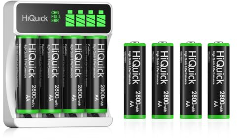 HiQuick Universal Akkuladegerät mit 8 AA Akkus, Ladegerät für NI-MH/NI-CD Mignon AA Micro AAA Akku 9V-Batterien, HD LCD Display, schnelle ladegerät für wiederaufladbare batterien
