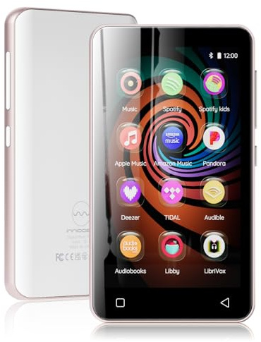 160GB MP3 Player mit Bluetooth und WiFi, innioasis Musik Player mit Spotify, Amazon Music, 4 Touchscreen Android MP4 MP3 Player für Kinder, Audible, Spotify Kinder Pink-Weiß