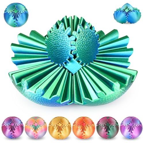Gear Ball Fidget Toys Steampunk Gear Sphere Stress Relief for Kids & Adults 3D Printed Unique Funny Gift for Christmas, White Elephant, Stocking Stuffer (Christmas Green, S Size)