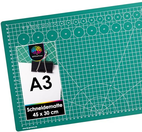 OfficeTree Schneidematte A3 - Grün - mit beidseitigen Rastern und Markierungen - Bastelunterlage 45x30 als Nähen Zubehör - Auch als Schneideunterlage und Malunterlage