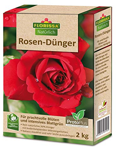 Florissa Natürlich BIO Rosendünger für schnelle Nährstoffverfügbarkeit | schnelle Wirkung durch ProtoPlus | für gesundes Wachstum und üppige Blüten | braun, 2 kg