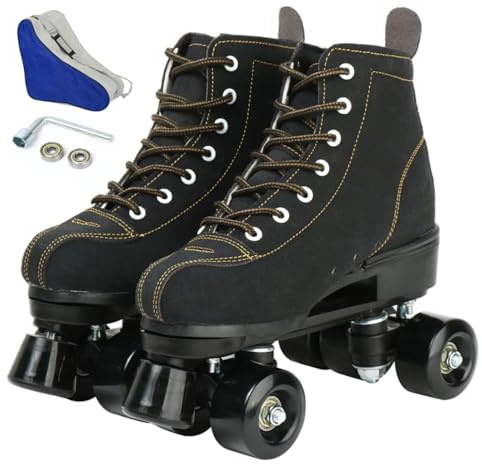 wilverz Rollschuhe zweireihig verstellbar Vierrad-Rollschuhe für Outdoor, Größe 4,5/5,5/6,5/7,5/8/8,5/9,5/10,5 (schwarz, 44=UK:9,5)