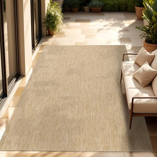 Paco Home Outdoor Teppich, Wetterfest Pflegeleicht Küchenteppich Ideal für Terrasse Balkon Garten, Flachgewebe Sisaloptik Modern Einfarbig meliert, 160x220 cm, Natur