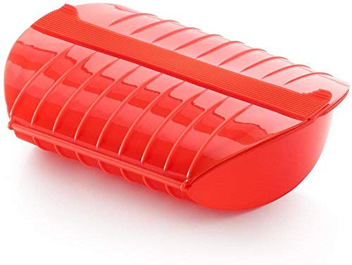 Lékué - Dampfbox mit Einlegeboden, 3-4 Personen, Fassungsvermögen: 1400 ml rot