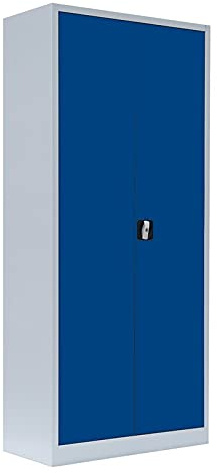 Lüllmann Flügeltürenschrank 180x80x38cm Blau Abschließbar 530331 | Komplett montiert, Metallschrank, 4 Fachböden, Lagerschrank, Aktenschrank