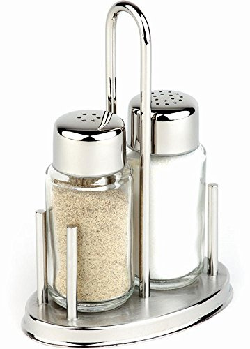 APS 40310 Menage "CLASSIC", 10,5 x 6,5 cm, Höhe 16 cm, Set besteht aus: Salz- und Pfefferstreuer, Ständer aus Edelstahl