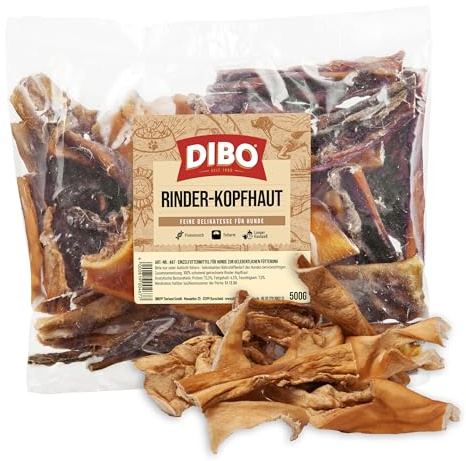 DIBO Rinderkopfhaut, 500g-Beutel, Naturkau-Snack oder Leckerli für Zwischendurch, Hundefutter, Qualitätskauartikel ohne Chemie