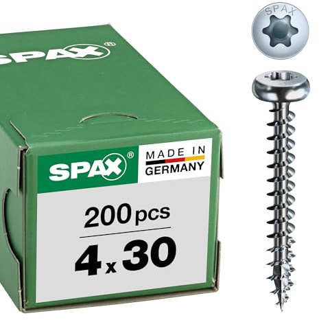 SPAX Universalschraube, 4,0 x 30 mm, 200 Stück, T-STAR plus, Halbrundkopf, Vollgewinde, 4CUT, WIROX A9J, blank verzinkt, 0201010400303