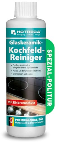 HOTREGA Glaskeramik Kochfeld Reiniger 250ml | Ceranfeld Politur & Schutz | Pflege für Induktion, Edelstahl, Chrom | Entfernt Eingebranntes | Gegen Mikro-Kratzer | Ideal für Töpfe, Spülen & Silber