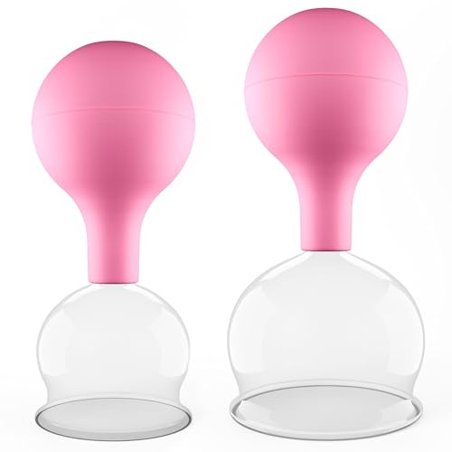 Pulox Schröpfgläser Set Echtglas mit Saugball 2-teilig Pink - Groß | Medizinische Schröpfgläser in 52 und 62 mm, wiederverwendbar und einfach in der Anwendung