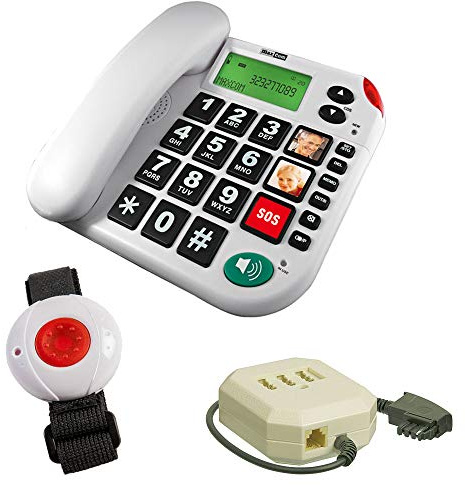 MaxCom KX481SOS: Hausnotruf Telefon mit Notrufarmband, schnurgebundenes Festnetztelefon mit Notrufknopf und Notruf Armband, Notruftelefon für Senioren, Seniorentelefon