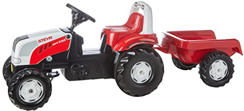 Rolly Toys rollyKid Steyr 6165 CVT Trettraktor (mit Anhänger, für Kinder ab 2,5 Jahre, Flüsterlaufreifen, Überrollbügel) 012510, Rot/Ausflug, Einfarbig (Getaway Solids)