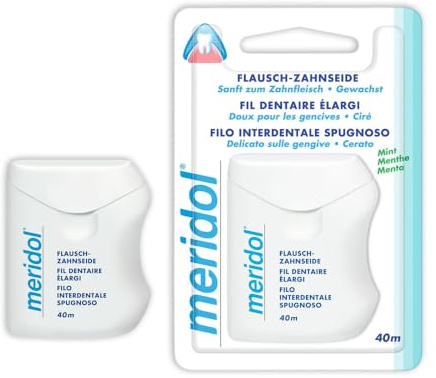 meridol Flausch-Zahnseide, 40m - Zahnseide zur gründlichen und sanften Reinigung der Zahnzwischenräume, verringert das Risiko für Entzündungen des Zahnfleisches mit frischem Mint-Aroma ,(1er Pack)