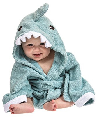 Lexikind Kapuzenhandtuch Baby: Frottee Bademantel - Babyhandtuch mit Kapuze - Kapuzenbadetuch (Hai blau)