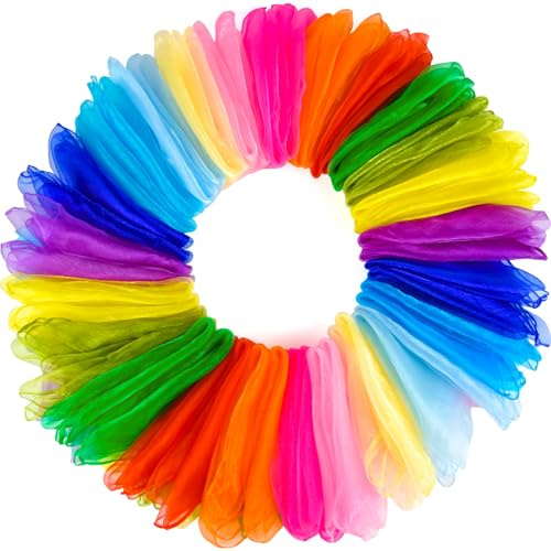 NEBURORA 12 Stück Jongliertücher, quadratisch, bunt, Spieltücher für Tanz, Zaubertricks, Bühnenrequisiten, Musik, Bewegungstücher, Accessoires, 12 Farben