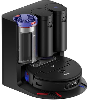 Dyson Spot+Scrub™ AI Nass- und Trocken-Roboterstaubsauger – Selbstentleerung, Selbstreinigende Nasswalze, 4-fache Teppich-Saugkraft, KI-Fleckenentfernung (Schwarz/Blau)