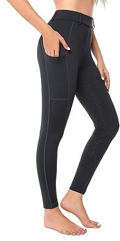 Reitleggings Damen Vollbesatz mit Handytasche, High Waist Reithose Damen Mädchen Stretch mit Gürtelschlaufen