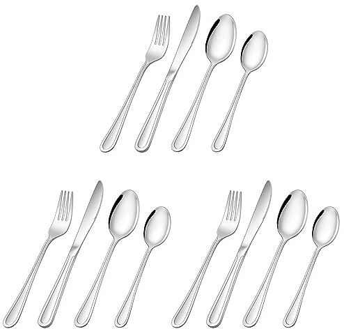 Herogo 12 teiliges Edelstahl Kinderbesteck Set - Eleganter Griff | Kinder Besteck Set mit Gabel Messer Löffel für Jungen/Mädchen, Gesund & Sicher, Glatte Kante, Spülmaschinenfest