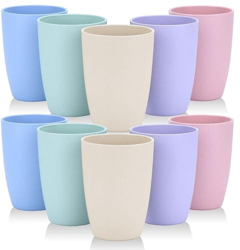 Hikrxya 10er Set Wiederverwendbare Plastikbecher, 350 ml Mehrweg Kunststoffbecher Set, Trinkbecher Bunt in 5 Farben, Tassen Becher Set für Küche, Partys, Outdoor, Picknicks, Camping, Reisen