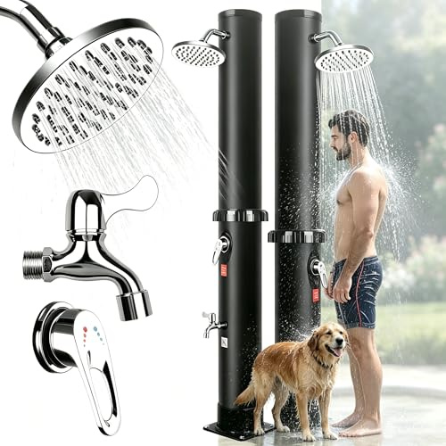 Qdreclod Solar Gartendusche 60Liter -Solardusche mit 360° Drehbarem Duschkopf und Fußhahn, Einstellbare Temperatur Aussendusche Solar dusche für Garten Pool Camping Hinterhof (60L)