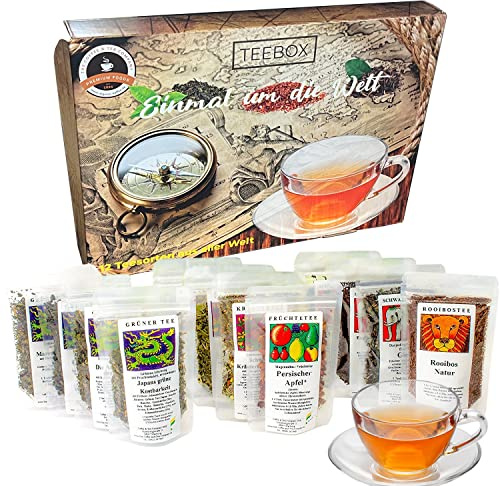 XXL Tee Geschenk Set großes Tee-Probierpaket Einmal um die Welt in aufregender, präsentfertiger Geschenkbox