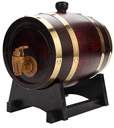 Eichenfass, 1.5/3/5/10 l, Eichenfass für Wein, Whisky Tequila, Weinspender aus Holz, auslaufsicher (1.5 l), wine