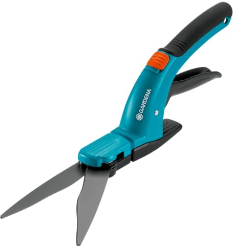 Gardena Comfort Grasschere: Hochwertige Schere mit Wellenschliff-Schneidmesser, antihaftbeschichtet, Gleitkufe für eine konstante Schnitthöhe, ergonomische Griffform, für Rechtshänder (8733-20)