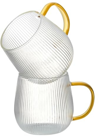 GLASKEY Kaffeegläser Set 2er,Latte Macchiato Gläser, 370 ml Teegläser mit Henkel,Spülmaschinengeeignet,Geeignet für Cappuccino,Latte,Heiß-/kalte Getränke