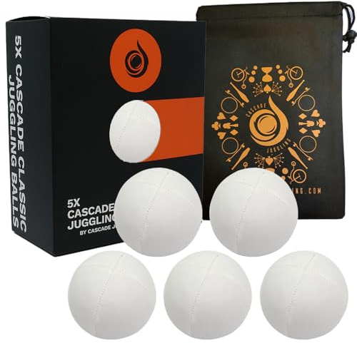 5 x Pro 115g Cascade Classic Jonglierbälle - Thud Jonglierbälle & Tasche - Set mit 5 Jonglierbällen (weiß)