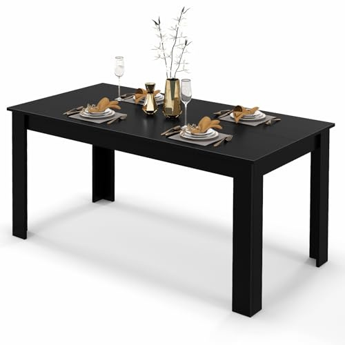 GIANTEX Esstisch für 6-8 Personen, 160 x 80 x 77 cm, Großer Holztisch Rechteckig, Küchentisch bis 150 kg tragbar, Moderner Esszimmertisch, Tisch Schreibtisch für Esszimmer Küche Büro (Schwarz)