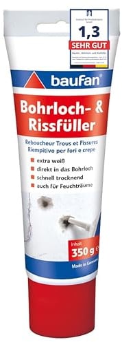 Baufan Bohrloch- und Rissfüller Weiß 350g I Schnell erhärtende Spachtelmasse I Bohrloch Füllung für innen & außen I Zum Ausbessern von Dübellöchern