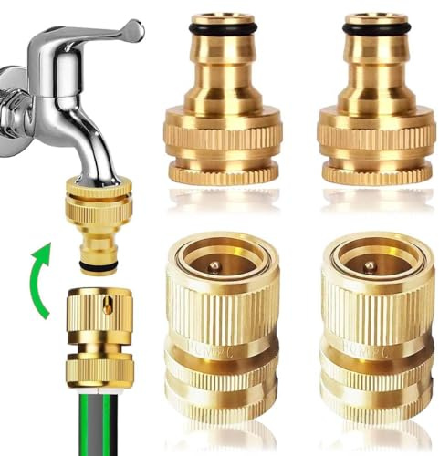 Uni-Fine 2 Paar 1/2 Zoll & 3/4 Zoll 2-in-1 Gartenschlauch Schnellverbinder Messing Schnellschlauch Endverbinder Gartenschlauch Düse Connect Kit für Küche Garten Outdoor Schlauch Rohr Werkzeug