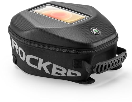 ROCKBROS Motorrad Tankrucksack Wasserdicht 7L mit Abnehmbaren Schultergurte | Touchscreen, Motorradtasche mit Regenschutz, Motorrad Tanktasche Hartschale Reflektierend, Schwarz