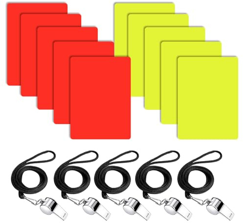 POPAPIE Schiedsrichter Karten Set,Gelbe und Rote Karte Fußball,10 Stück | Fußball Schiedsrichter Karten,Schiri Karten mit 5 Schiedsrichter Pfeife,für Basketball FußBallspiel Schulsport