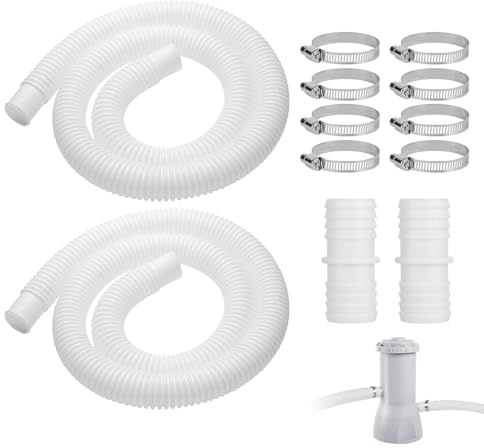 TXXATX 2 Stück Poolschlauch 32 mm 2 m Pool Schlauch Set mit 8 Stück Sicherungsclip und 2 Stück Schlauchverbinder Schlauch für Poolpumpe Schwimmbadschlauch 32 mm für Schwimmbad Filterpumpe Ersatzteile