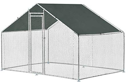 pro.tec Freilaufgehege Wels 2 x 3 x 2 m Hühnerstall Outdoor Gehege für draussen Voliere mit Sonnendach Aussengehege für Kaninchen mit Tür Metall Draht Silberfarben/Dunkelgrün