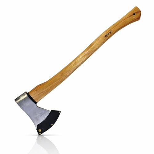 Xforst Forstaxt Axt Spaltaxt UW12, mit Stiel aus Hickoryholz 70 cm und 1,65 kg polierte Schneide aus Kohlenstoffstahl. inkluisve Schneidenschutz aus Leder.