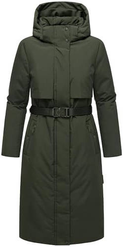 Navahoo Damen Wintermantel warmer, wasserabweisender Parka mit (abnehmbarer) Kapuze und Taillengürtel Waldbummler 14 XS-3XL