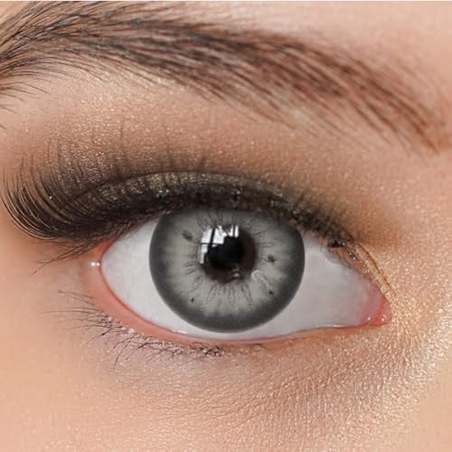 Kontaktlinsen farbig grau ohne Stärke stark deckend Charmiga Luxury Gray | Natürliche Jahreslinsen 2 Stück mit Behälter, weiche Farblinsen 0.00 Dioptrien, 14.20 mm