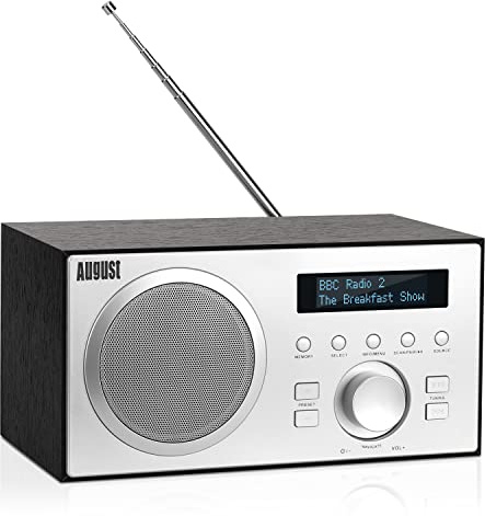 August MB420 DAB+/UKW Radio mit Bluetooth Holzgehäuse Netzbetrieb (Schwarz) | Digitalradio mit 60 Presets, RDS, Dual Alarm, Sleeptimer, Snooze, Lautsprecher, USB/Aux-In/Out, Radiowecker für Küche&Zuhause