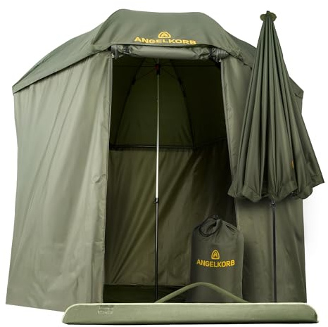 Angelkorb Angelschirm mit Seitenwand 2,50 m – Angel Sonnenschirm & Schirmzelt, wasserabweisend, Moskitoschutz, 45° neigbar – Karpfenzelt für Camping & Outdoor