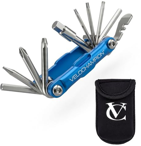 VeloChampion Fahrrad-Multitool 14in1 kompaktes Fahrradreparaturset | Inbus-Schlüssel, Speichenschlüssel, Schraubendreher, Reifenheber, Flaschenöffner | Tragbares Fahrradwerkzeug + Aufbewahrungstasche