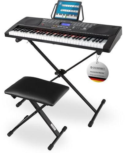 McGrey LK-6150 61 Tasten Keyboard Set - Einsteiger-Keyboard mit 61 Leuchttasten - 255 Sounds und 255 Rhythmen - integrierter MP3-Player - inkl. Ständer und Hocker - Schwarz
