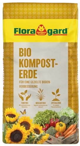 Floragard Bio Kompost-Erde 50 Liter – Pflanzerde für Blumen, Gemüse und Gehölze – mit Bio-Dünger - Gartenerde, erdfarben, 121780