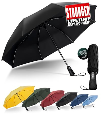 Chakipee Kompakter Reise Regenschirm Groß Sturmfest – Automatik Taschenschirm für Herren und Damen, Tragbarer 210T-Stoff 106 cm Spannweite 8 Rippen Schirm Schwarz