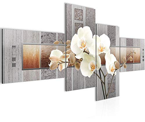 Runa Art Wandbilder Set XXL Blumen OrchideeWohnzimmer Schlafzimmer Grau Beige 4 Teilig - Made in Germany - 204645a