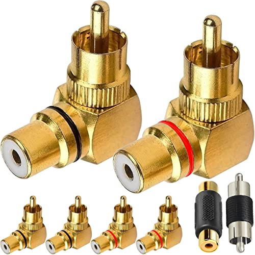 Xiatiaosann Cinch Stecker Winkelstecker 90-Grad Adapter Vergoldet Buchse auf Stecker Kupplung, Rechtwinkliger Cinch Konverter 6 Stück (3 rot, 3 schwarz), für DVD-Verstärker, Lautsprecher