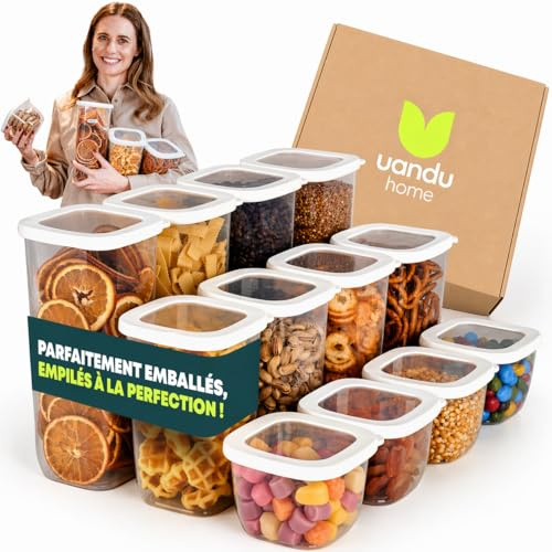 uandu Vorratsdosen mit Deckel luftdicht – 12er Vorratsbehälter Set BPA Frei, Aufbewahrungsdosen Küche für Müsli, Mehl & Zucker, Mit Etiketten